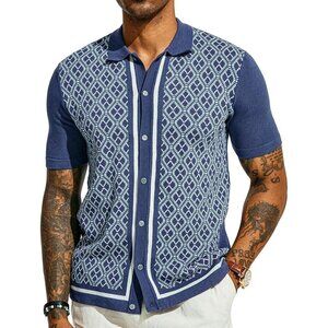 Men's Polo Shirts 70s Vintage Shirts Contrast Knitted Polo Shirts